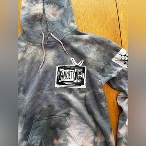 Med/small fitting grey tye dye sweatshirt with patches worn once